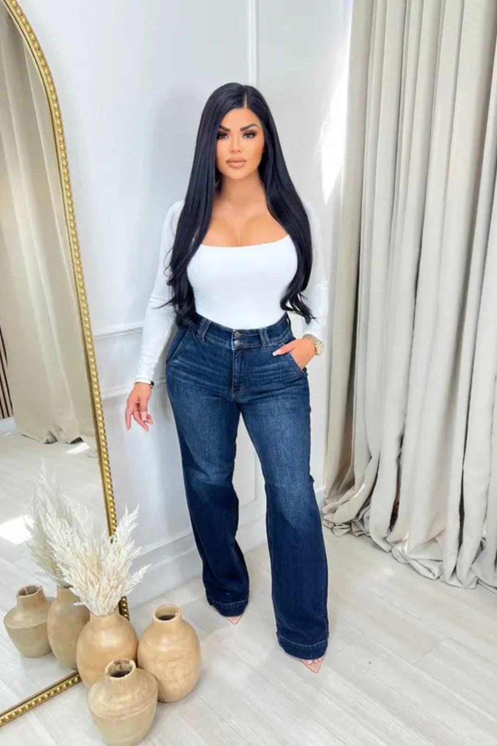 High Waist Wide Leg Tummy Control Jeans